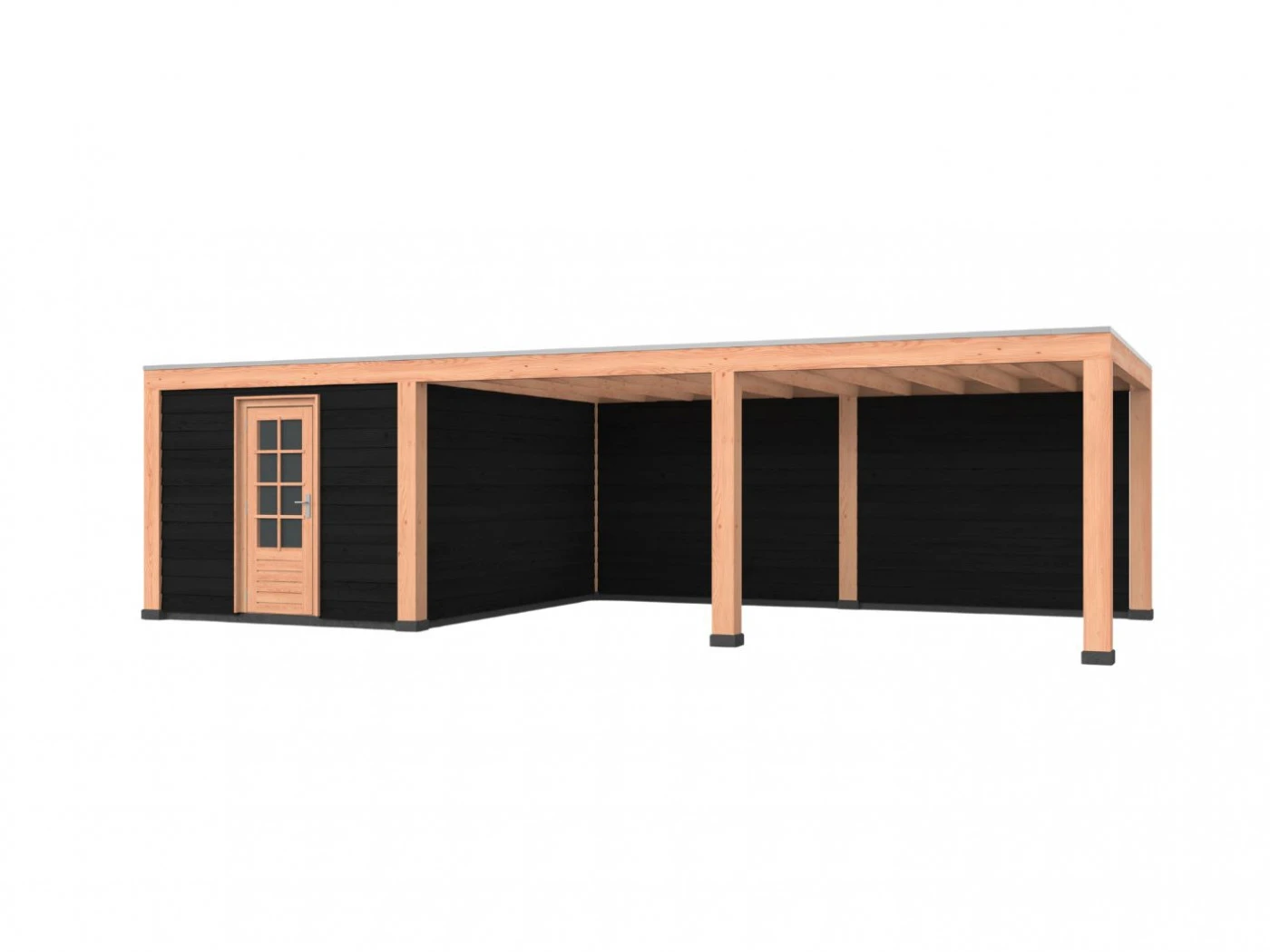Douglas overkapping, 900 x 400, met achterwand en schuur, Westwood Robuust zwart - Afbeelding 1